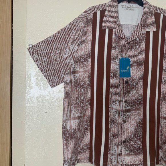 Caribbean Mens Silk Blend Short Sleeve Shirt Sz XL - Picture 2 of 5